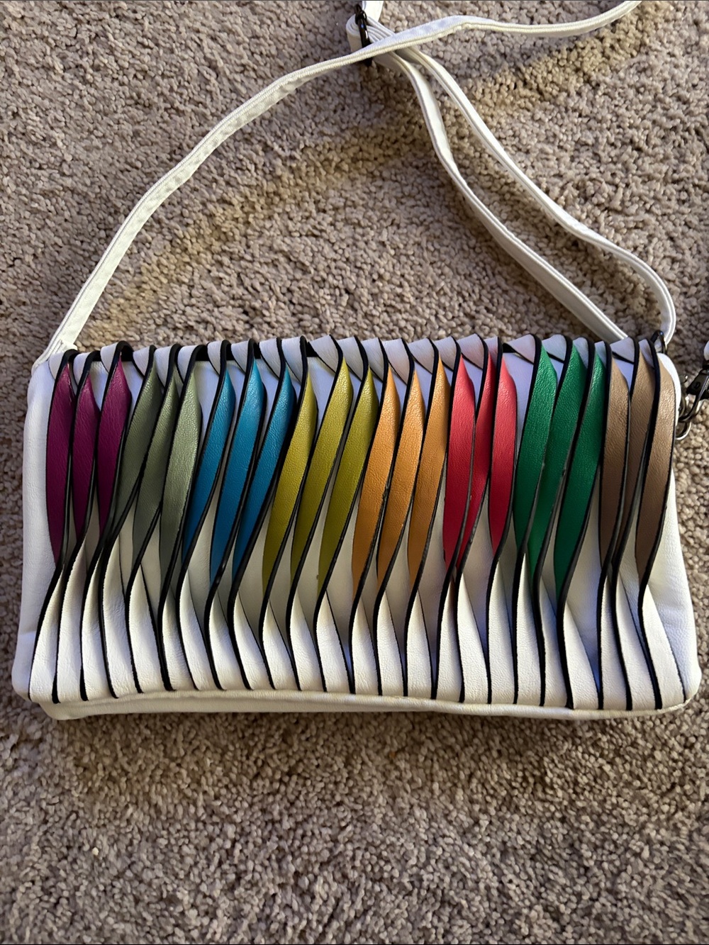 Mellow works White Crossbody Bag with Multicolor Woven Accent - Picture 3 of 6